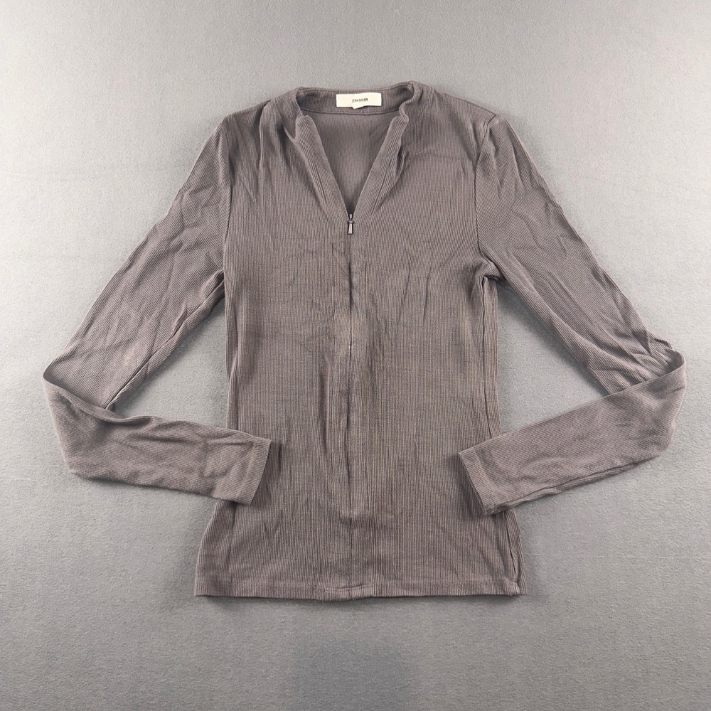 Joah Brown FlexRib Invisible Zip Long Sleeve Top Grey SM